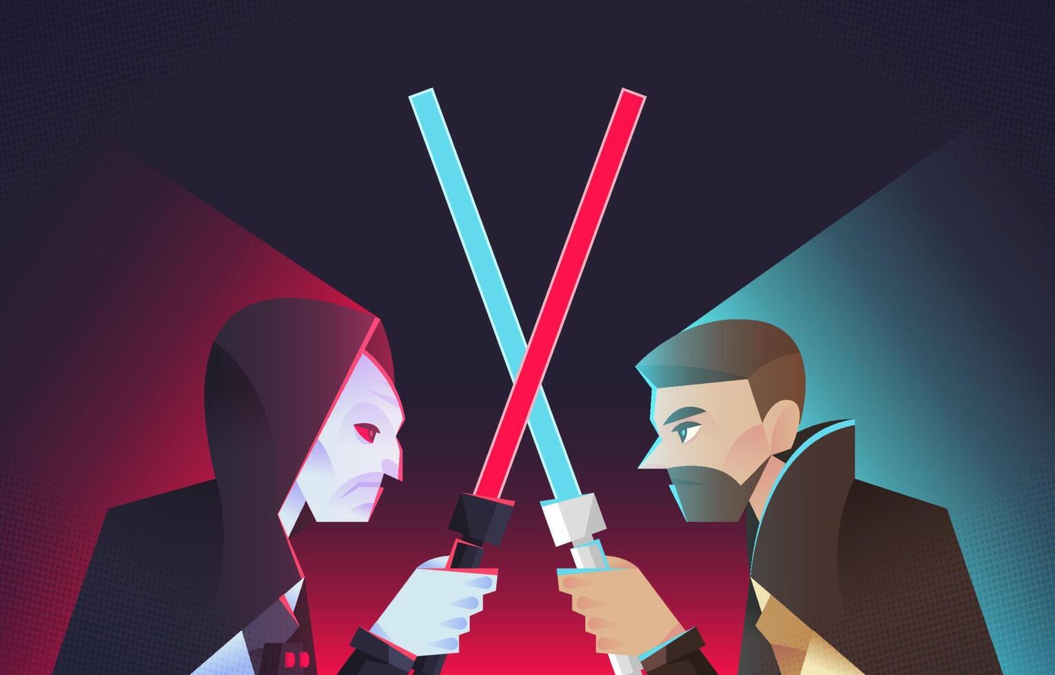 Good Versus Evil Warriors With Laser Blades vector
