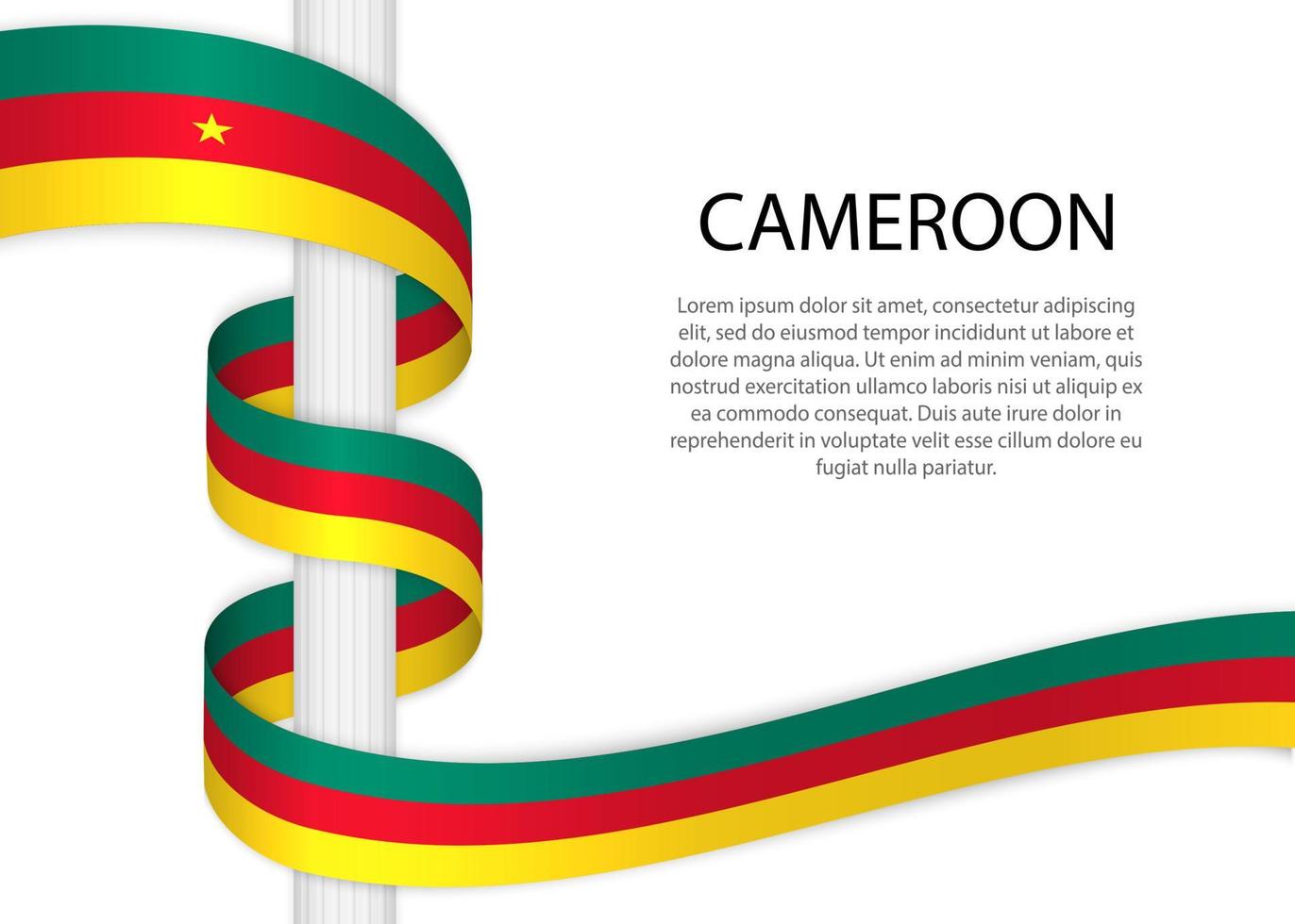 Waving ribbon on pole with flag of Cameroon. Template for indepe vector