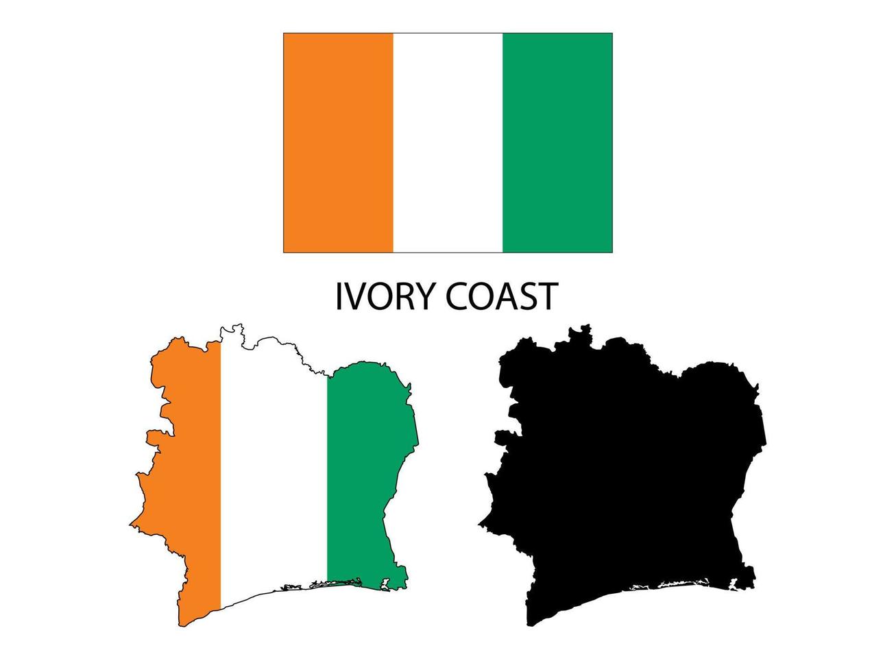 Ivory Coast flag and map illustration vector