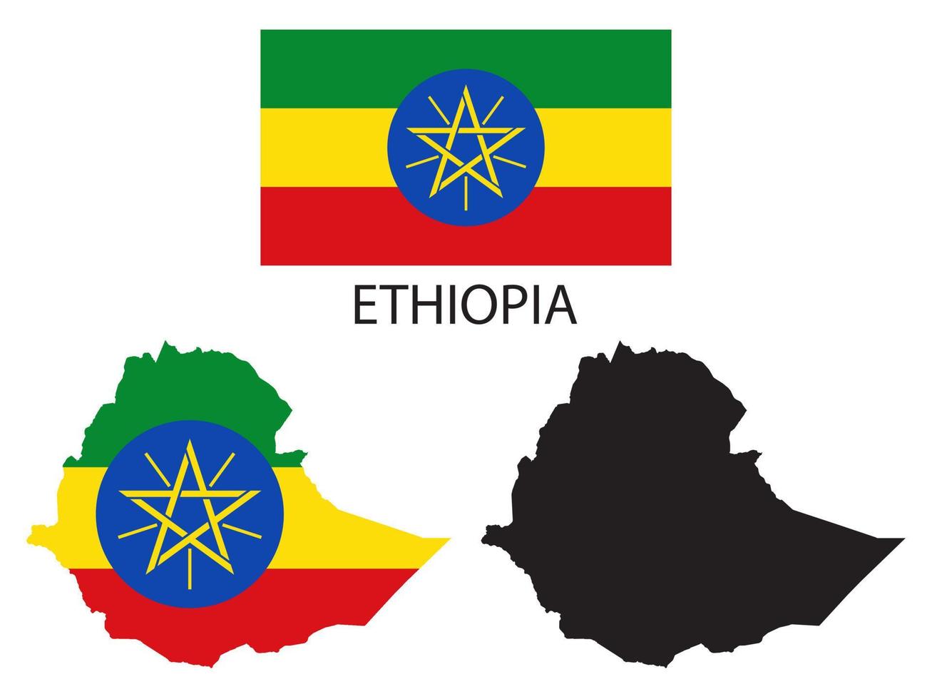 ETHIOPIA flag and map illustration vector