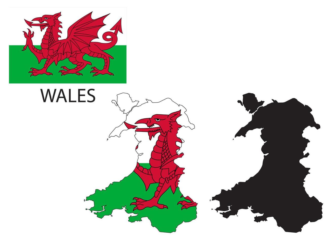 wales flag and map illustration vector