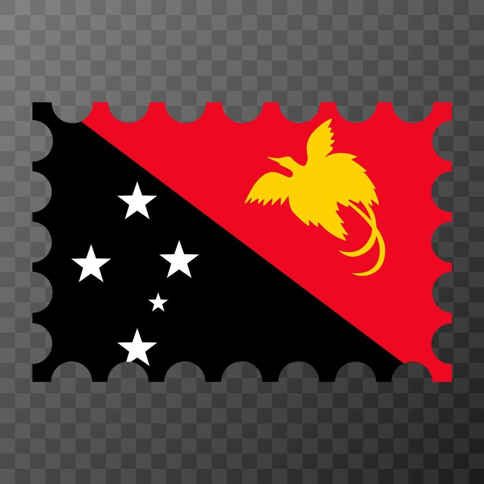 Postage stamp with Papua New Guinea flag. Vector illustration.
