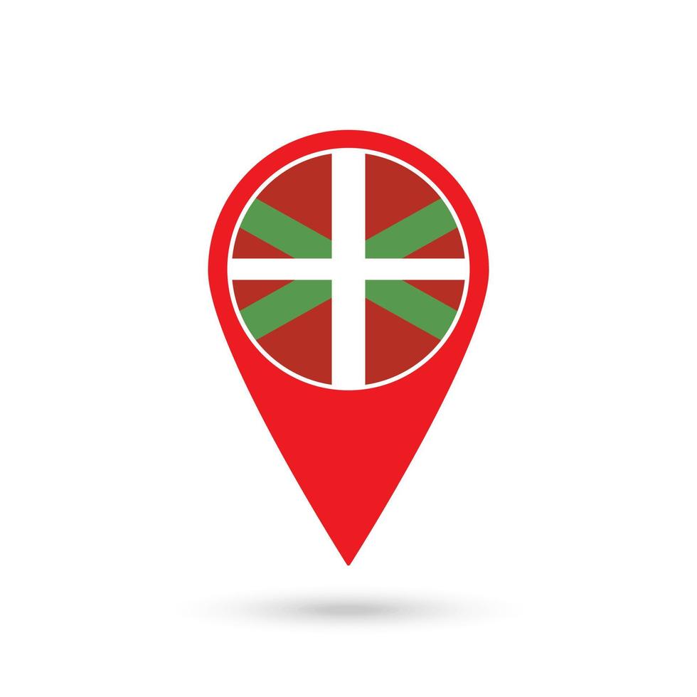 Map pointer with Basque Country flag, autonomous community of Spain. Vector illustration.