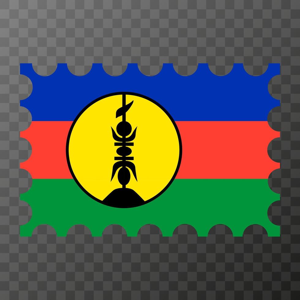 Postage stamp with New Caledonia flag. Vector illustration.