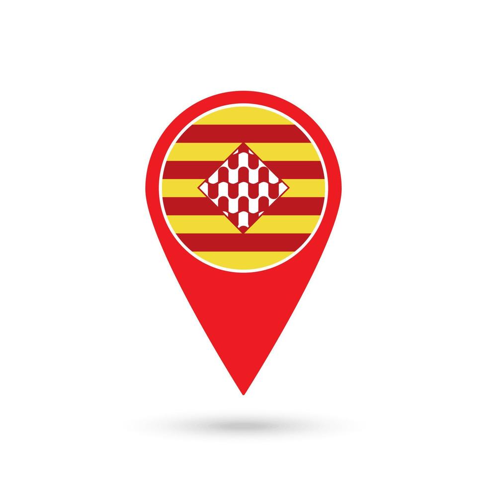 Map pointer with Girona flag, provinces of Spain. Vector illustration.