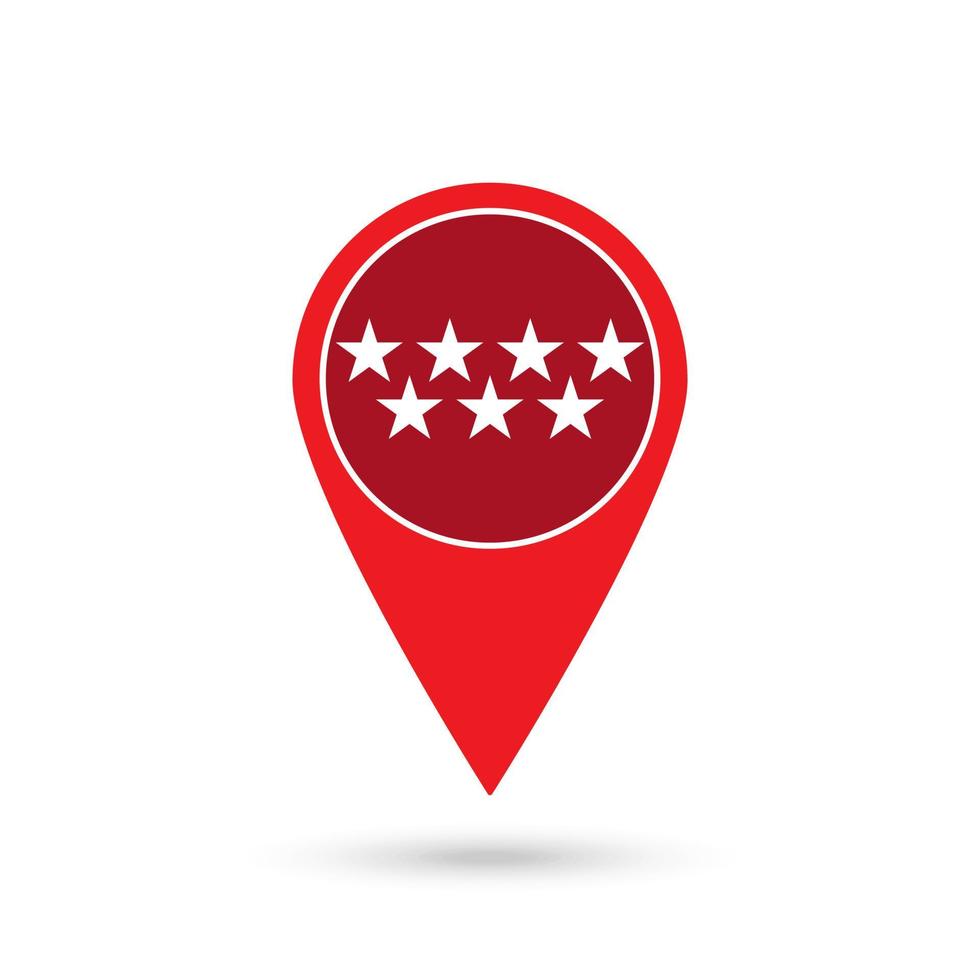 Map pointer with Madrid flag, provinces of Spain. Vector illustration.