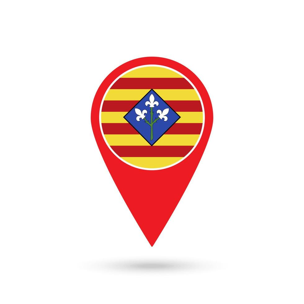 Map pointer with Lleida flag, provinces of Spain. Vector illustration.