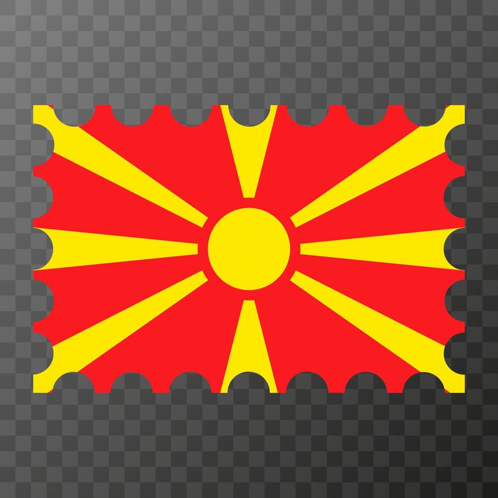 Postage stamp with North Macedonia flag. Vector illustration.