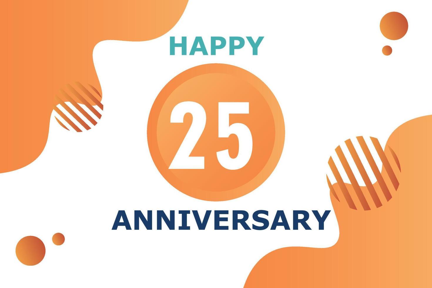 25 years anniversary celebration geometric logo design with orange blue and white color number on white background template vector