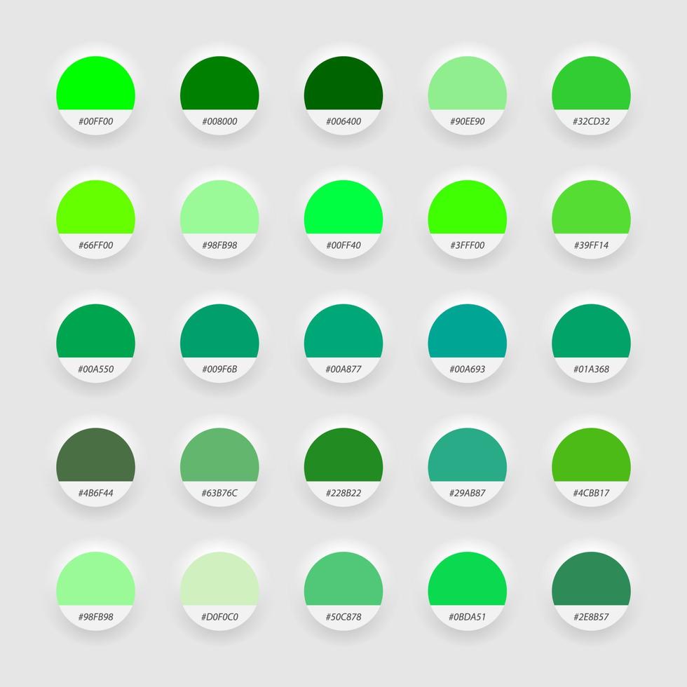 Shades of green swatch color palette. Neomorphism Style template for your design vector