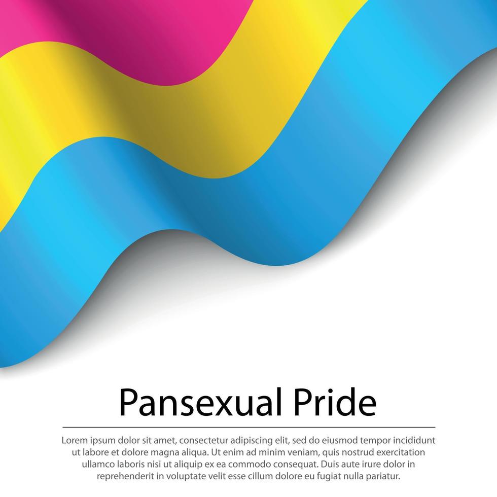 Waving flag of Pansexual Pride on white background. Banner or ri vector