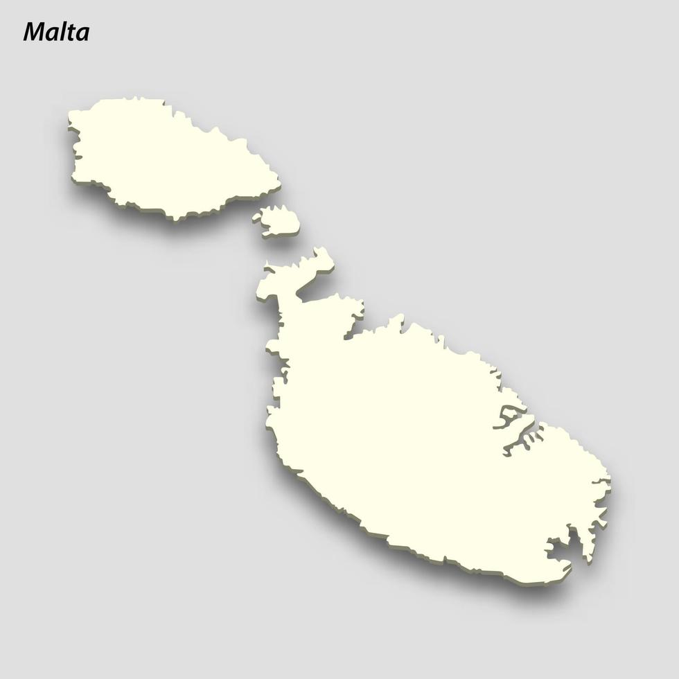 3d isometric map of Malta isolated with shadow vector