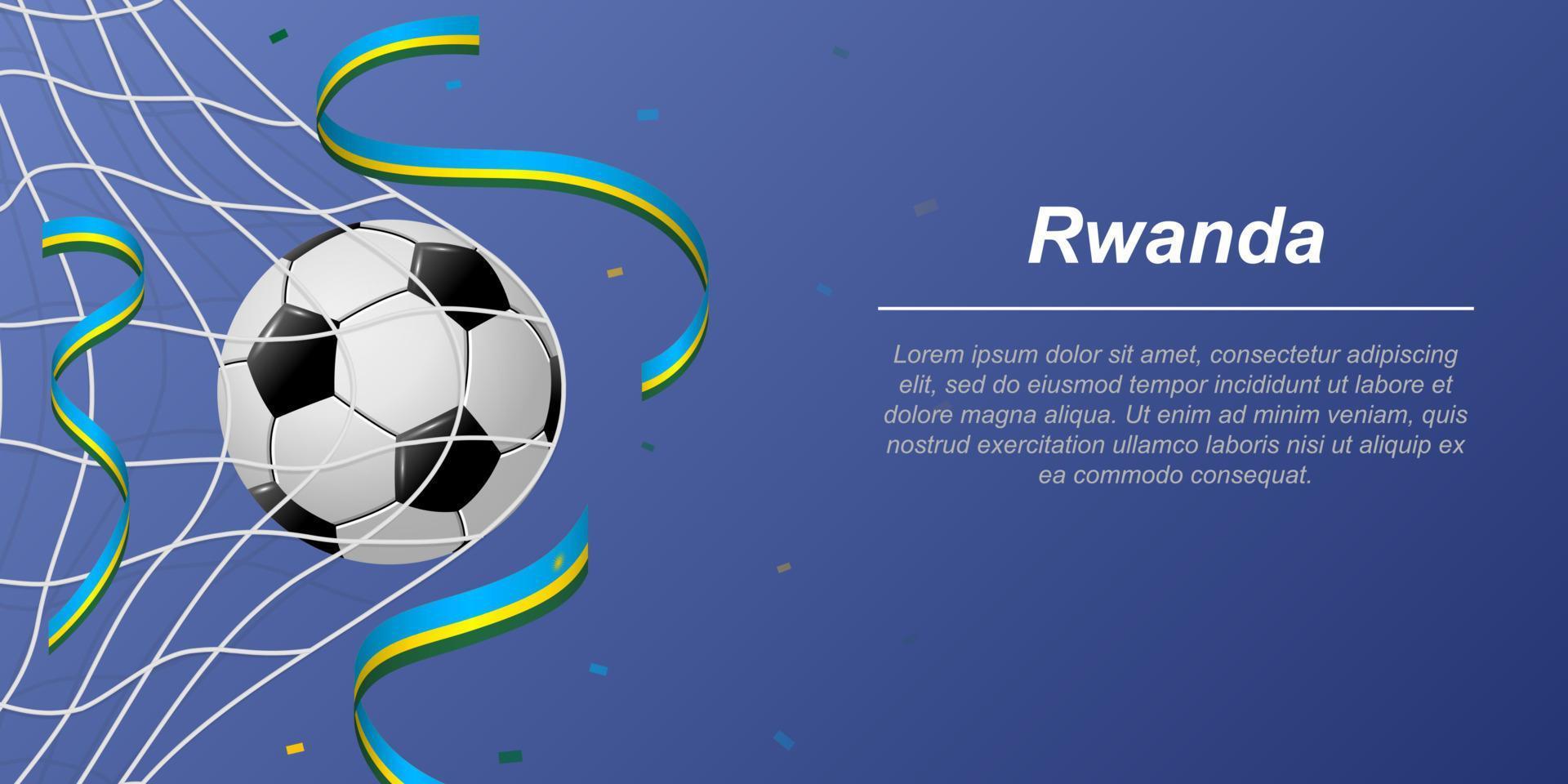 Soccer background with flying ribbons in colors of the flag of Rwanda vector