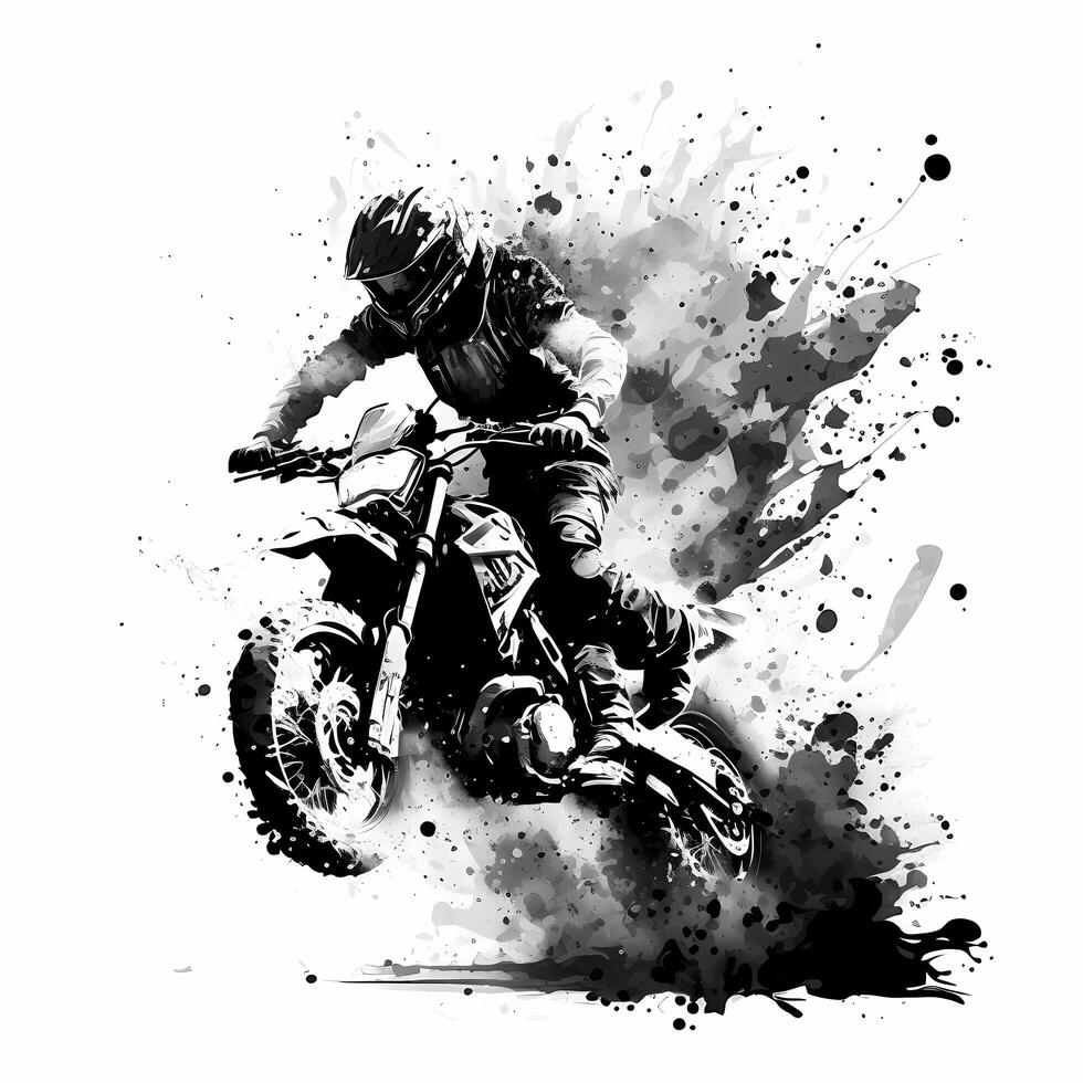 motocross corredor, jinete. mano dibujado ilustración, negro y blanco,  silueta. suciedad bicicleta conceptos, extremo deporte, vehículo,  motocicleta comunidad. Perfecto para camisas, pegatinas, imprimir, etc.  20543281 Vector en Vecteezy