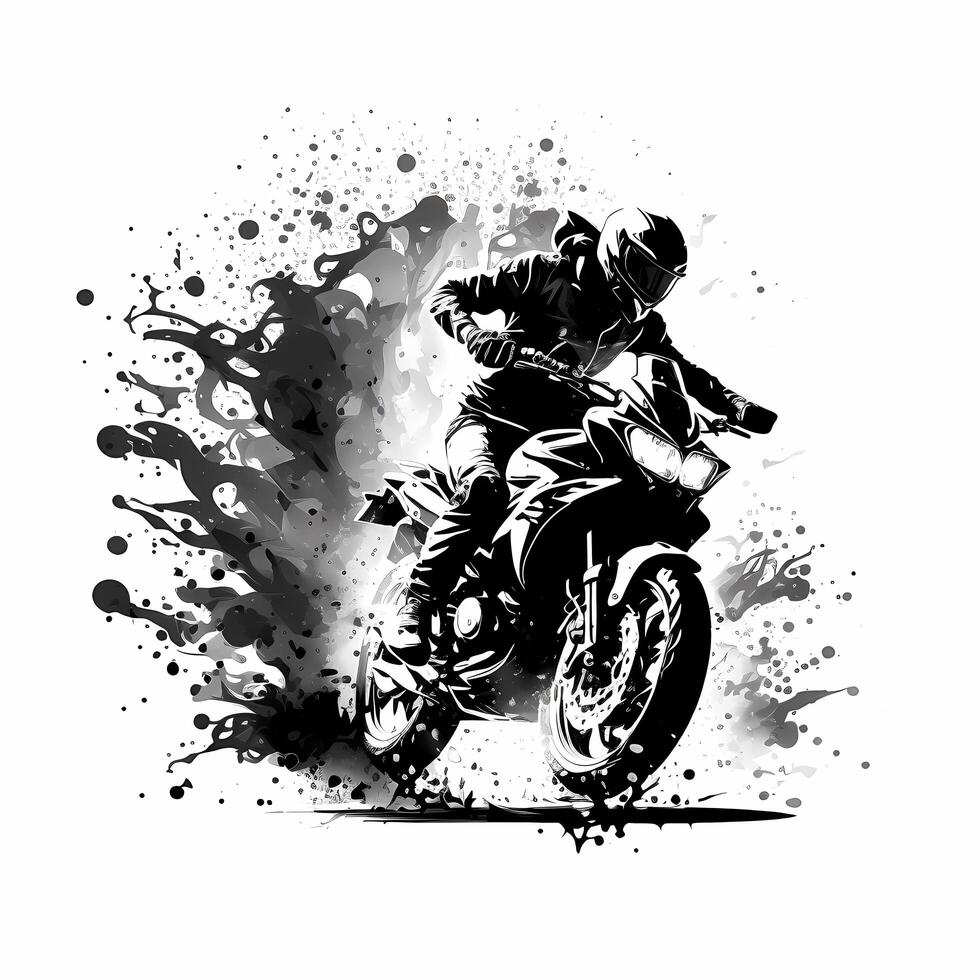 motocicleta negro y blanco ai generado foto