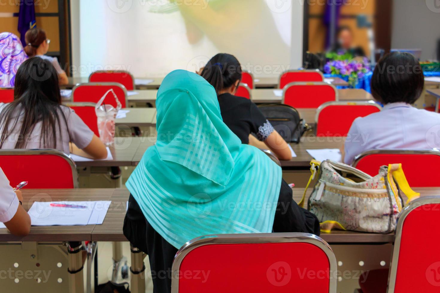 Muslim businesswoman in education seminar training conference in interior  meeting room photo