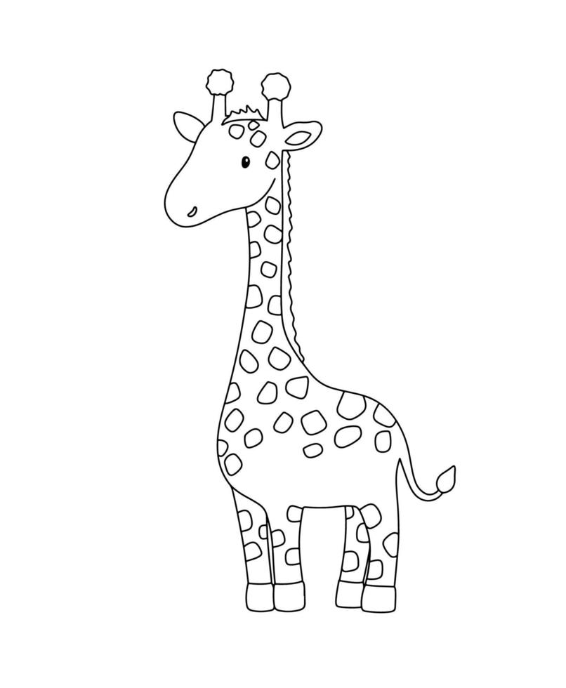 Cute giraffe in line style. Drawing african baby wild animal ...