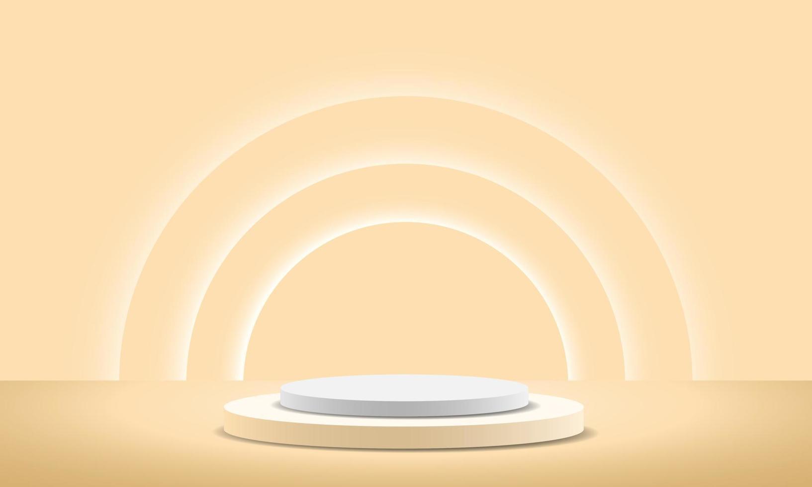 Realistic white yellow pastel circle podium steps soft light curves vector