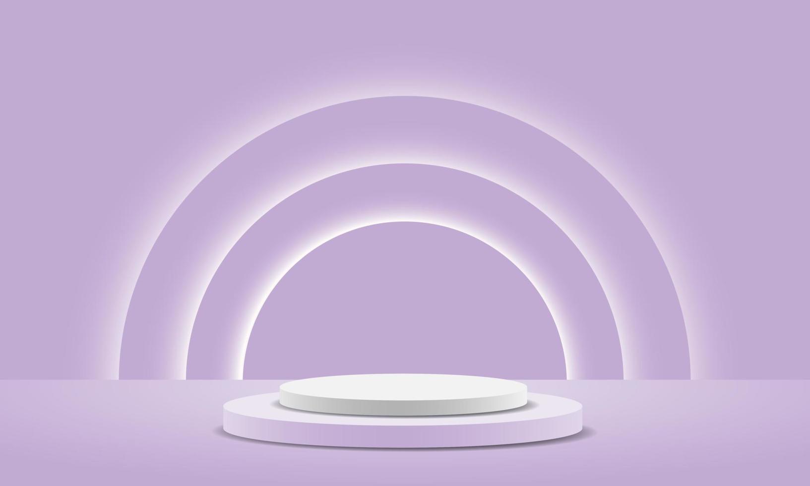 Realistic white purple pastel circle podium steps white soft light curves vector