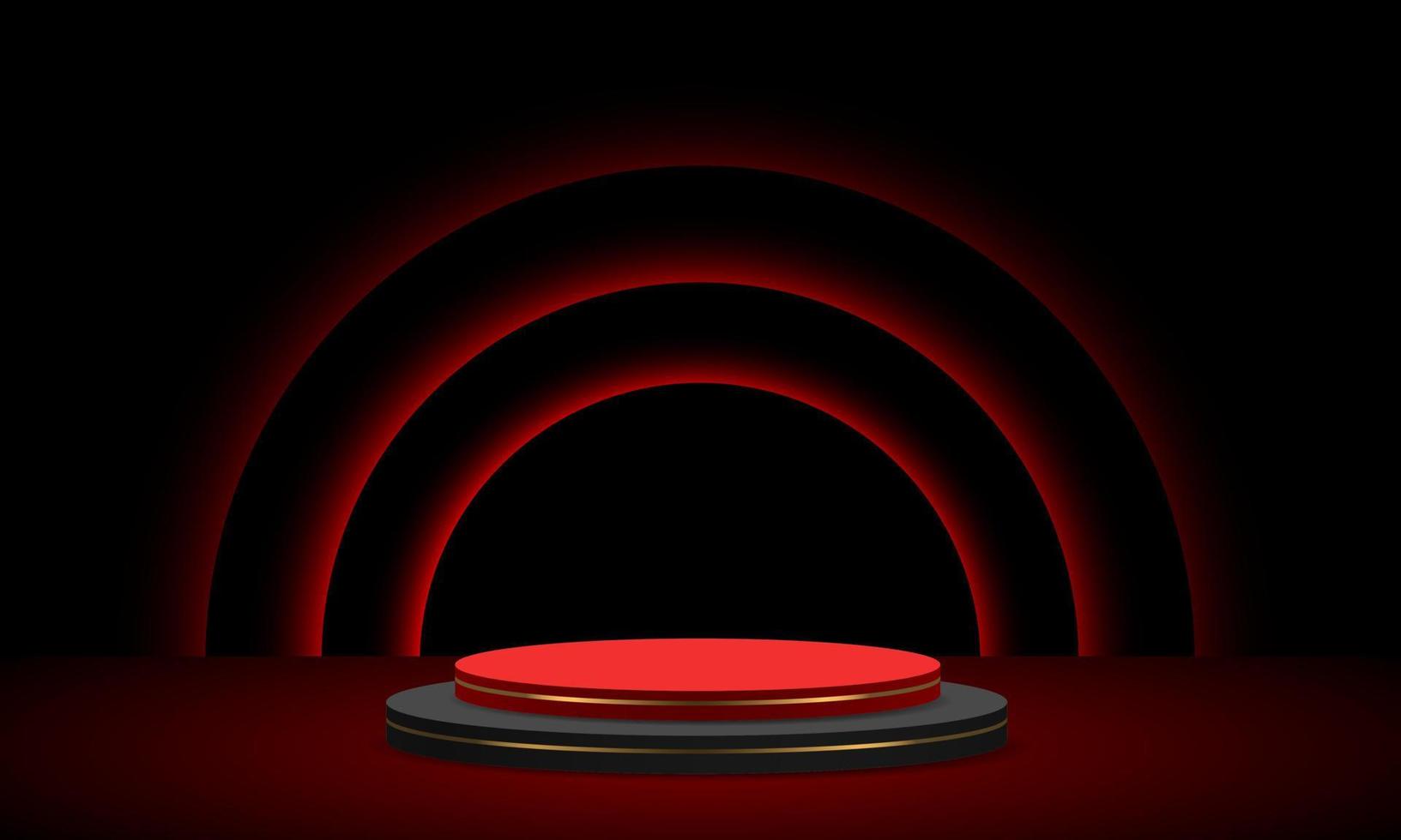 Realistic luxury red black circle podium steps soft light curves vector