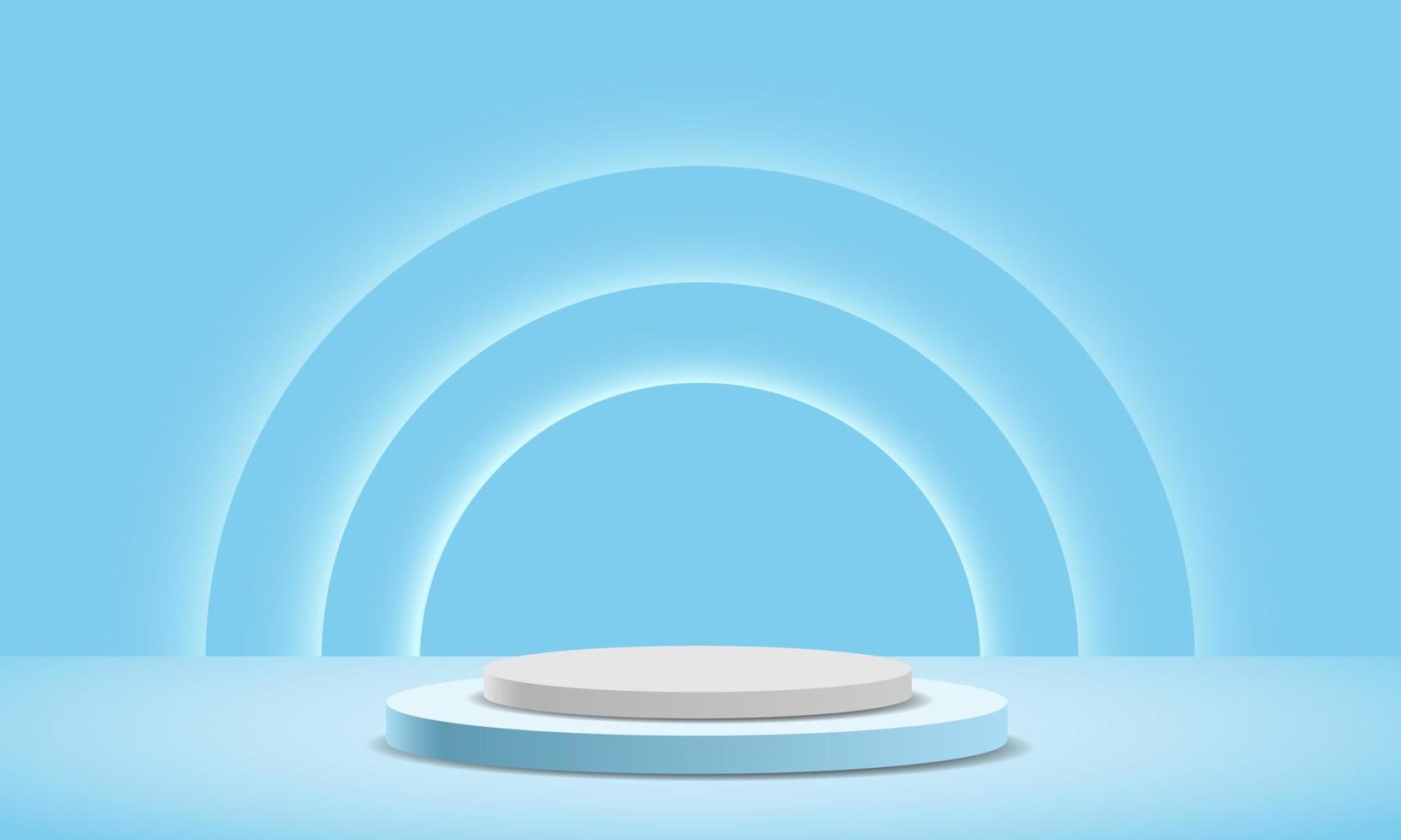 Realistic white blue pastel circle podium steps soft light curves vector