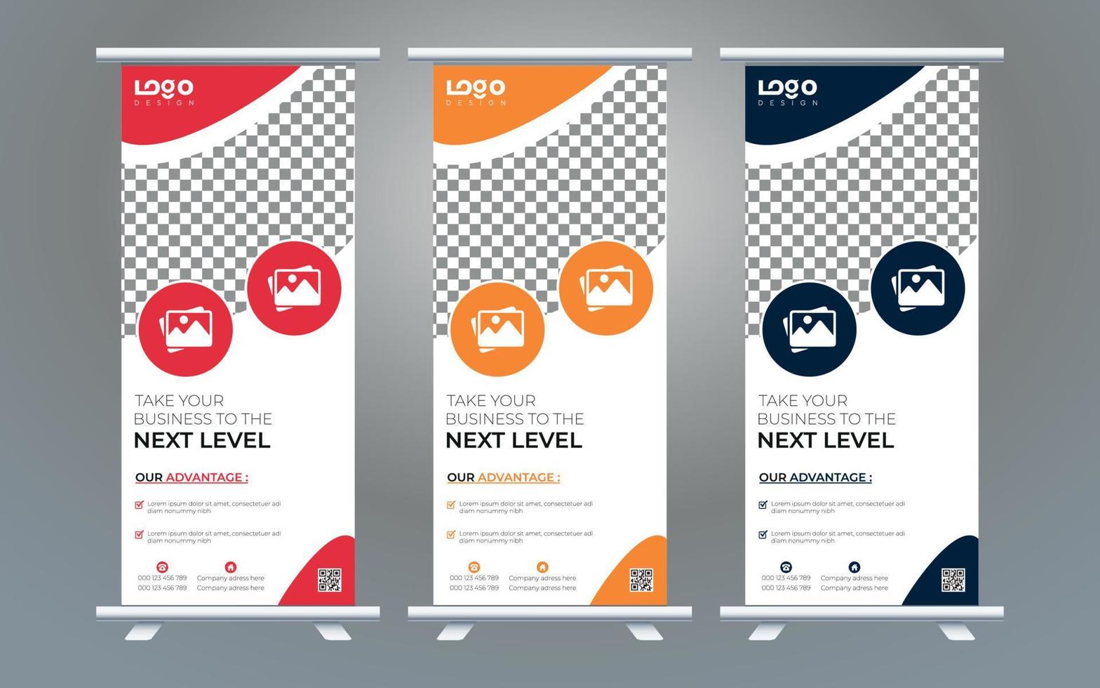 Business Roll Up Set. Standee Design. Banner Template, Abstract Blue Geometric Triangle Background vector, flyer, presentation, leaflet, j-flag, x-stand, x-banner, exhibition display vector