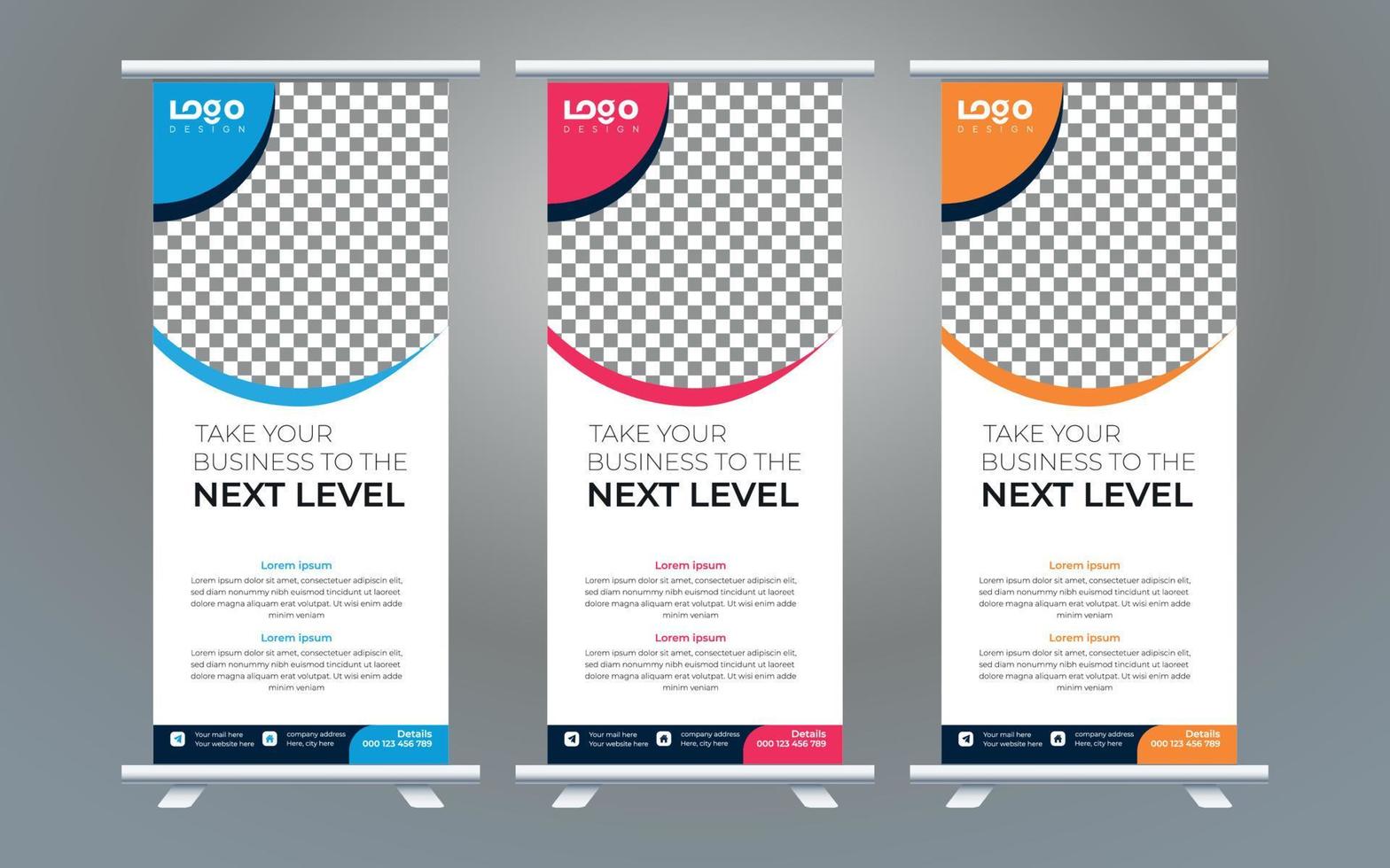 Business Roll Up Set. Standee Design. Banner Template, Abstract Blue Geometric Triangle Background vector, flyer, presentation, leaflet, j-flag, x-stand, x-banner, exhibition display vector