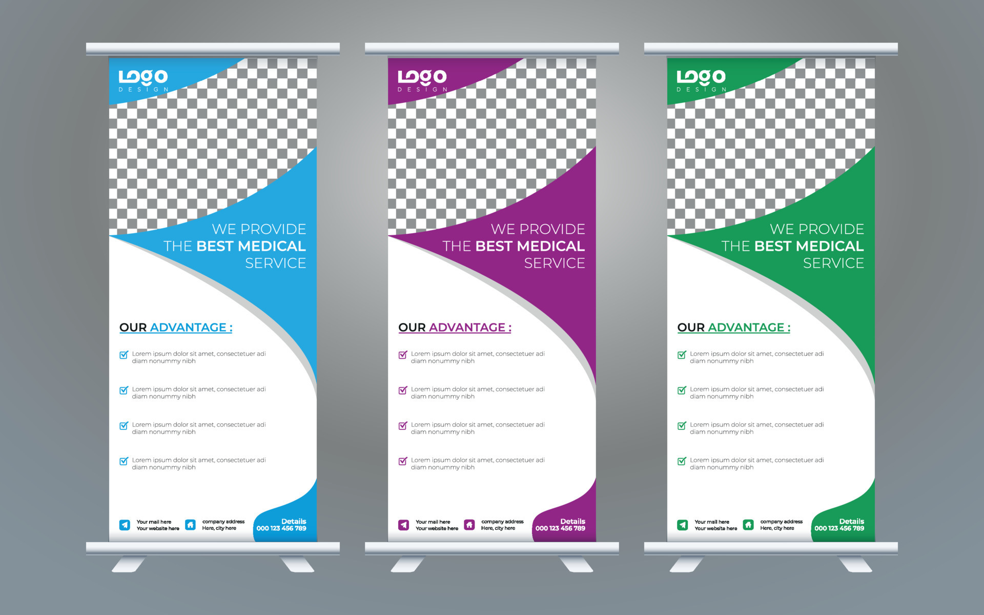 Roll up banner stand template design, business brochure flyer
