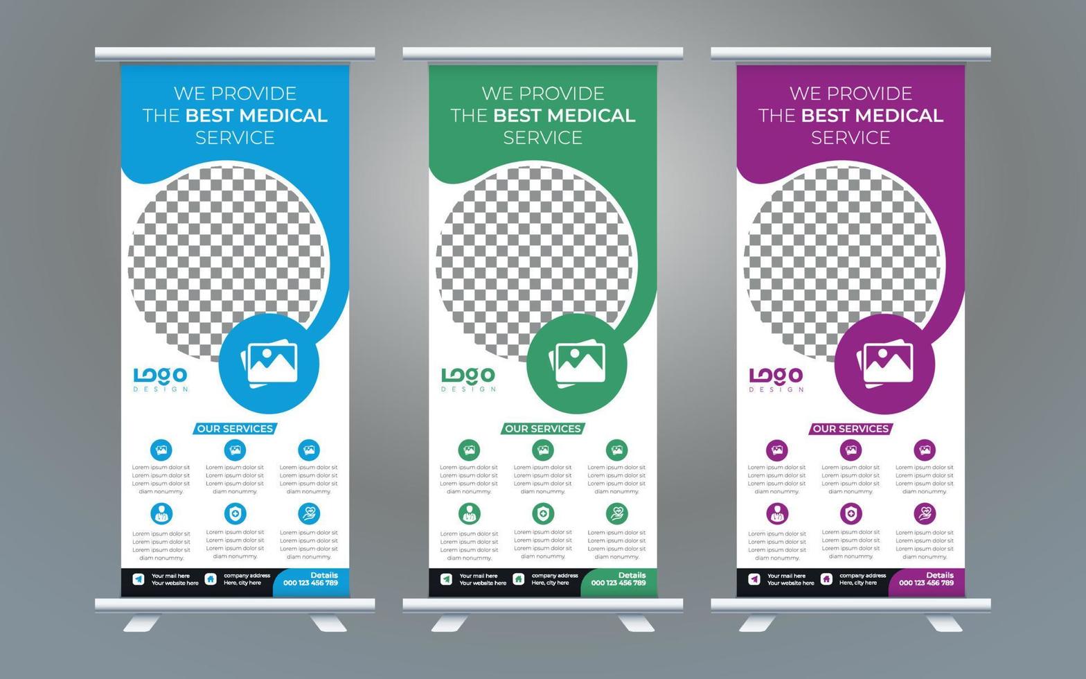 Roll up banner stand template design, business brochure flyer, infographics, presentation, advertisement, marketing, ads, poster, polygon background vector