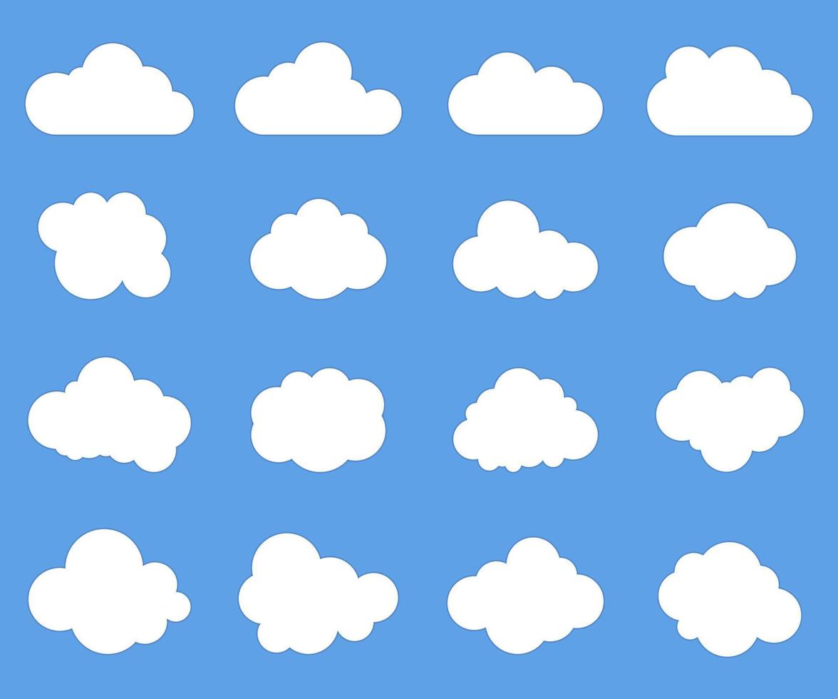 Cloud signs, Sky symbols. Blue background. Vector illustration