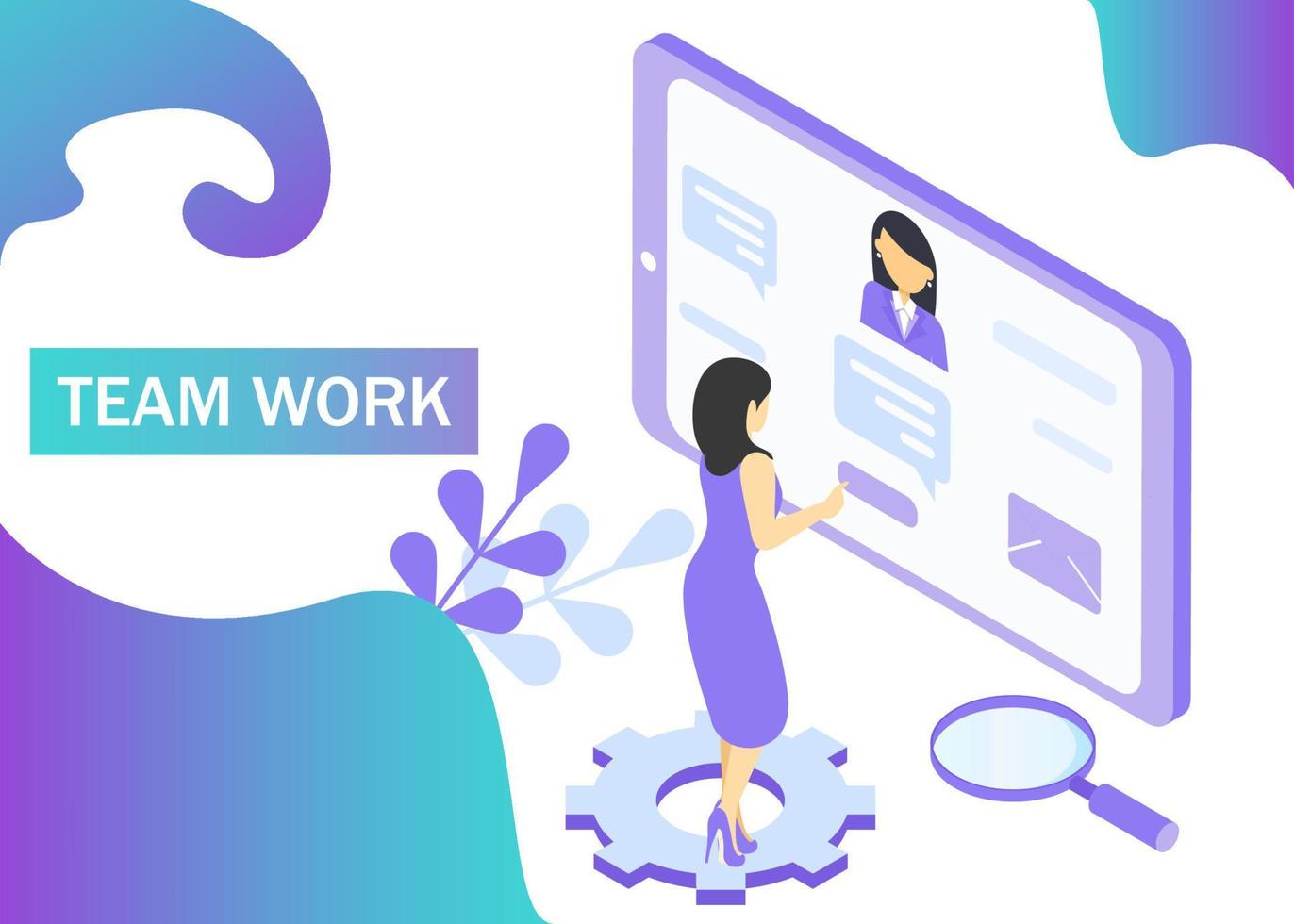 Teamwork concept in violet colors. Use for web banner, infographics, strategies. Isometric projection. Vector illustration
