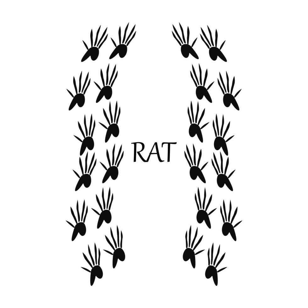 Rat paw print. Footprint silhouette on white background. Vector illustration. EPS 10