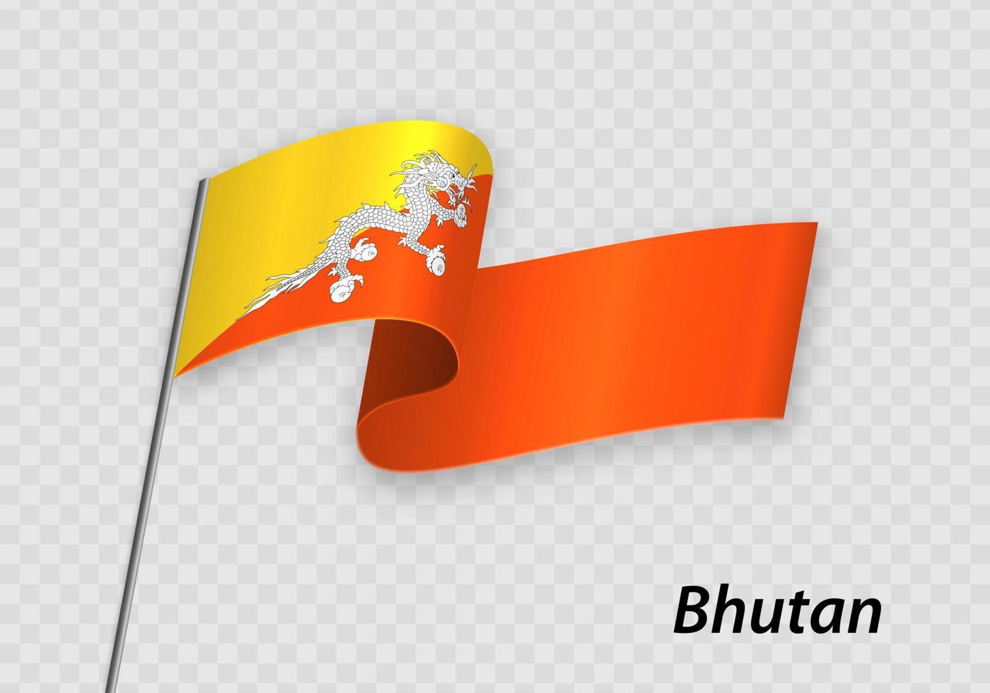 Waving flag of Bhutan on flagpole. Template for independence day vector