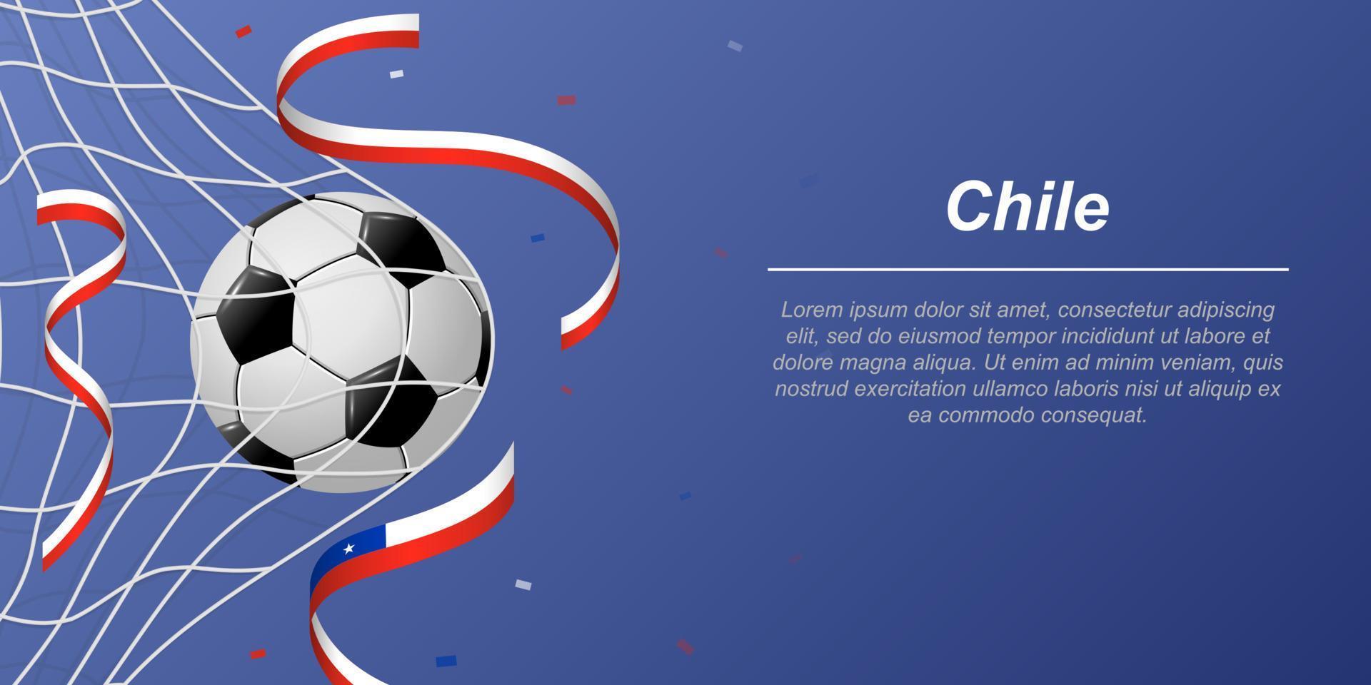 Soccer background with flying ribbons in colors of the flag of Chile vector