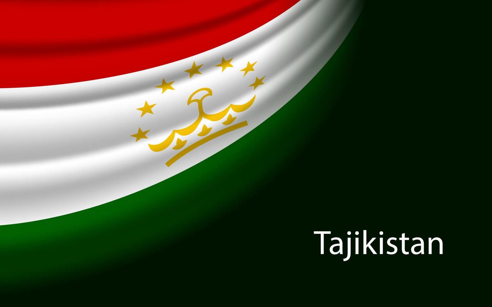Wave flag of Tajikistan on dark background. Banner or ribbon vec vector
