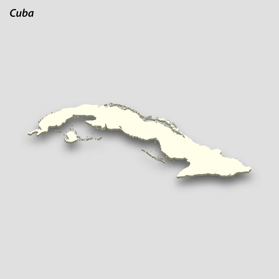 3d isometric map of Cuba isolated with shadow vector