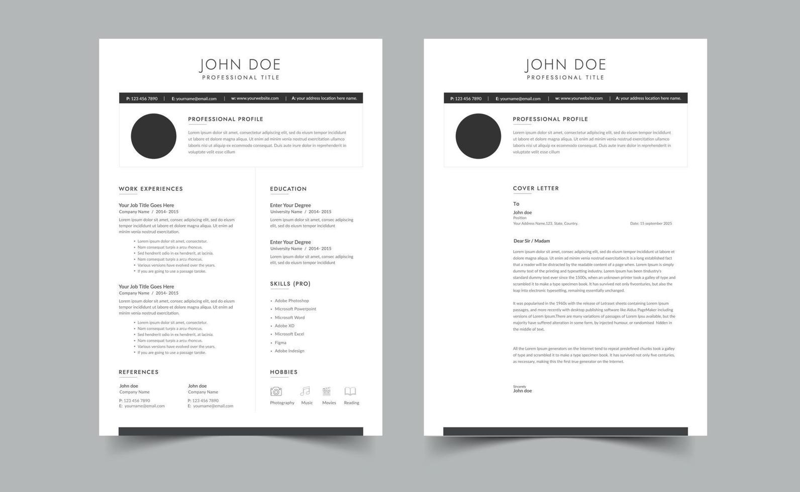 Modern Resume Template, Resume and Cover Letter Layout Vector Template