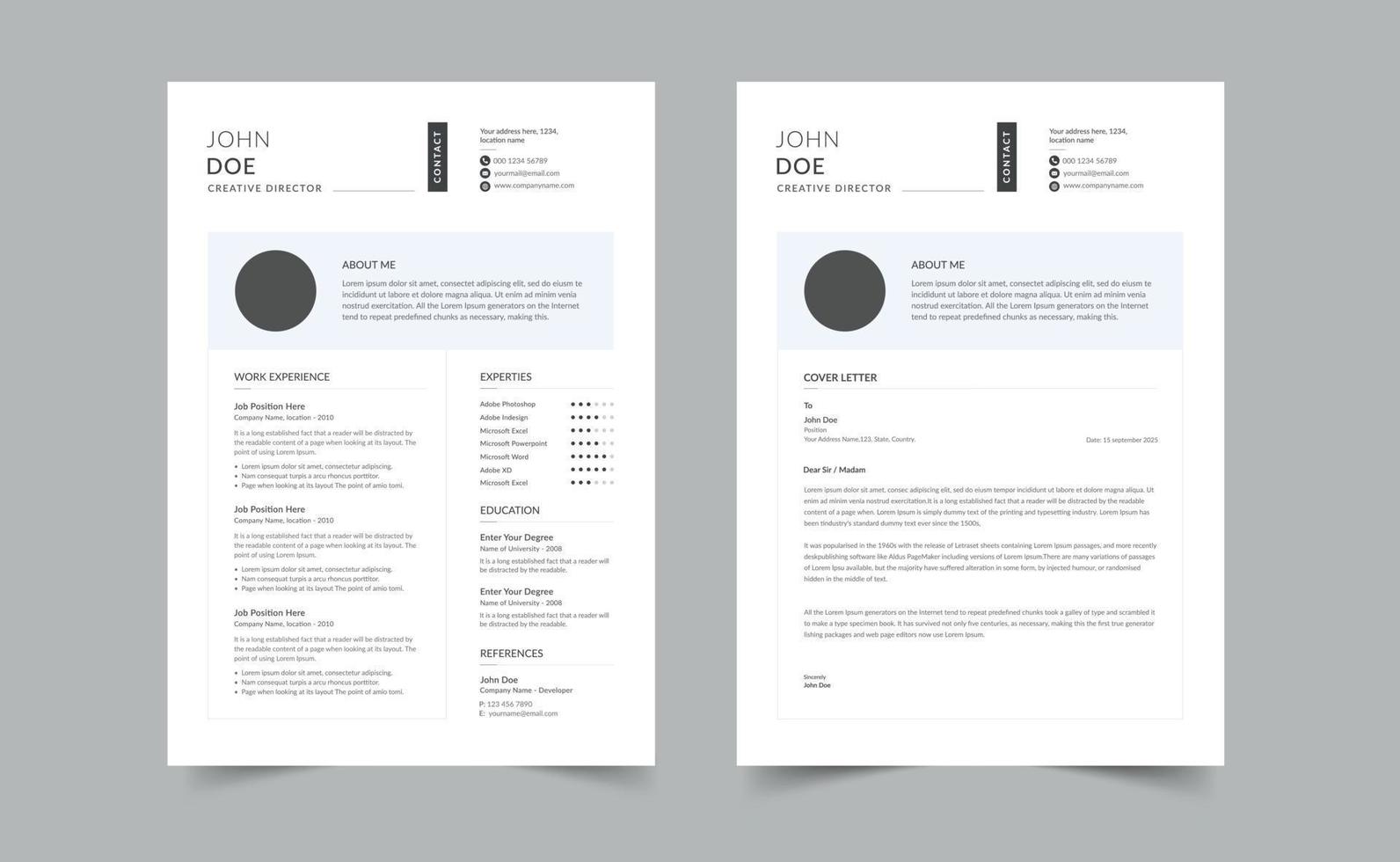 Modern Resume Template, Resume and Cover Letter Layout Vector Template