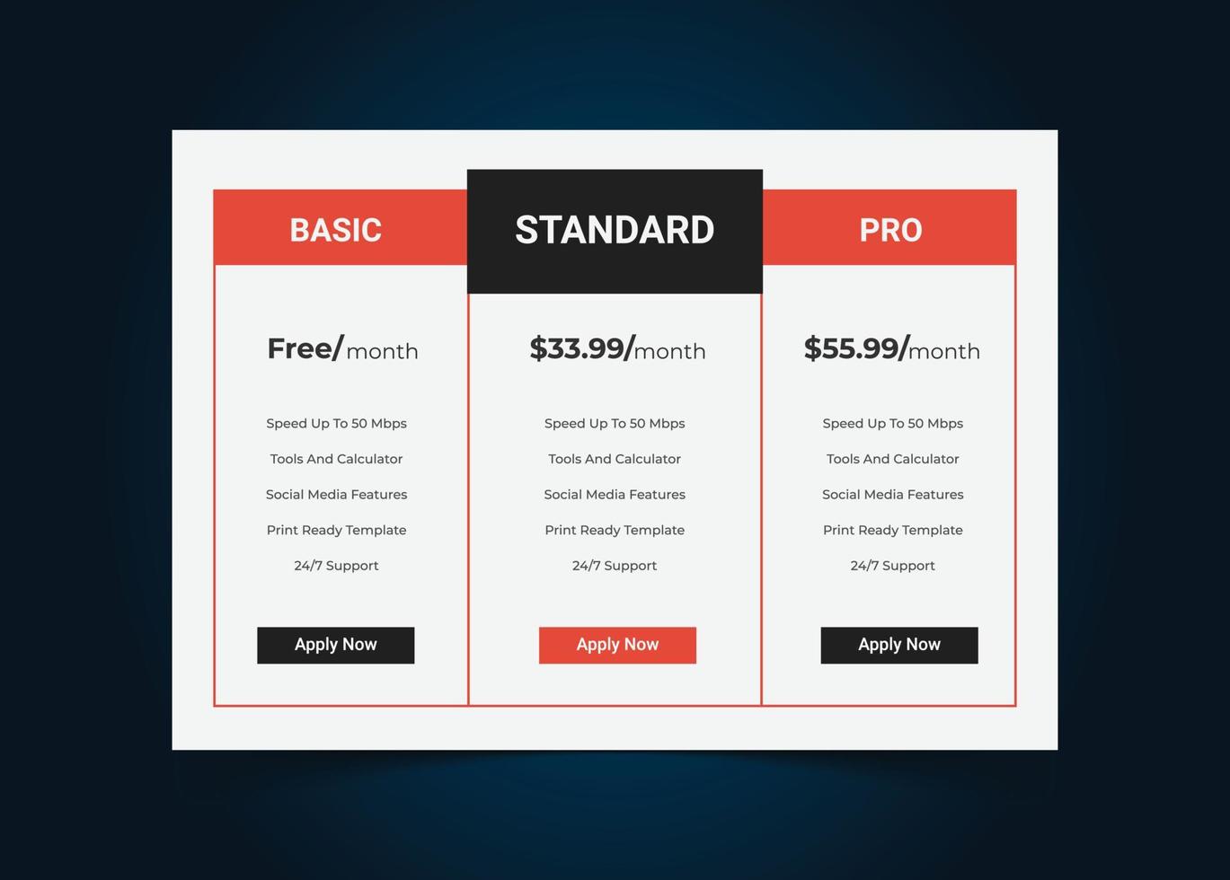 Colorful Pricing Table Design Templates for Websites and Applications, Vector Pricing table, infographic design