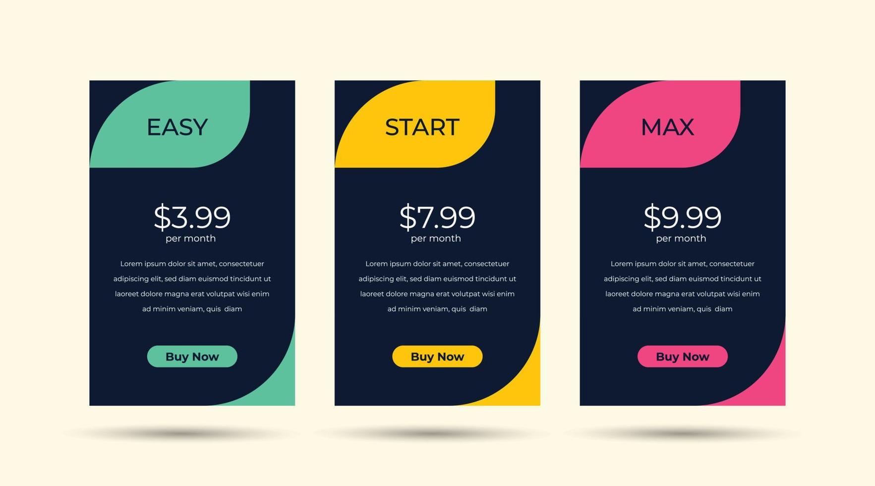 Pricing table design template for websites, Pricing table design, Hosting table banner vector