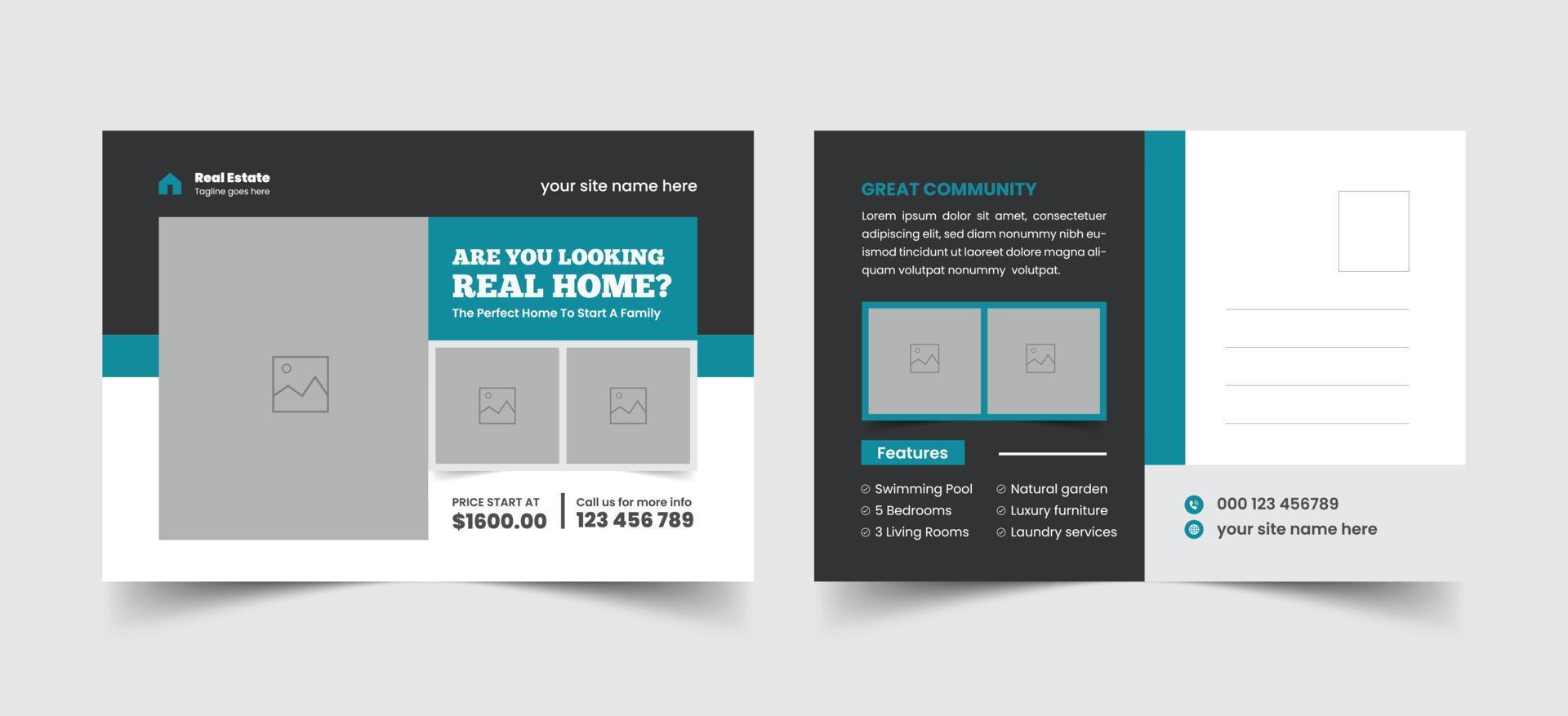 Real Estate Postcard Vector Template, postcard template design, Professional Real Estate Postcard, print ready