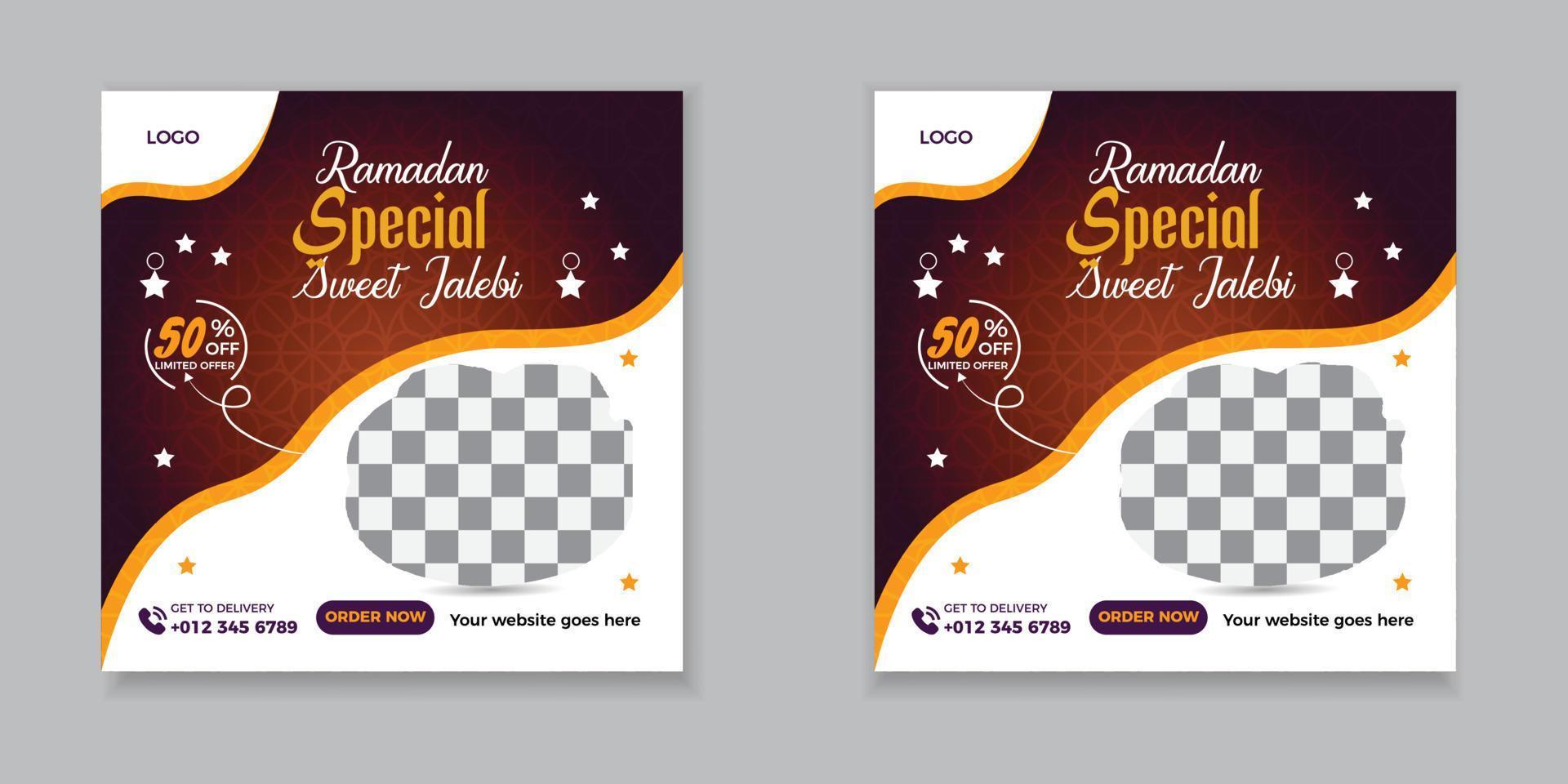 Ramadan special jalebi social media post design template. vector
