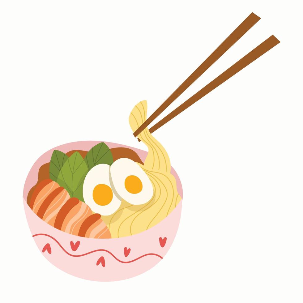 Traditional Japanese ramen bowl.Vector hand drawn illustration. vector