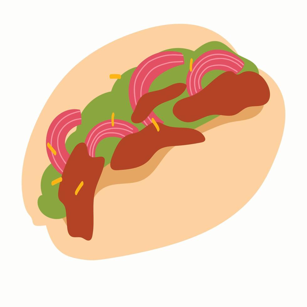 Asian food bao bun with vegetables and meat.Vector hand drawn illustration. vector