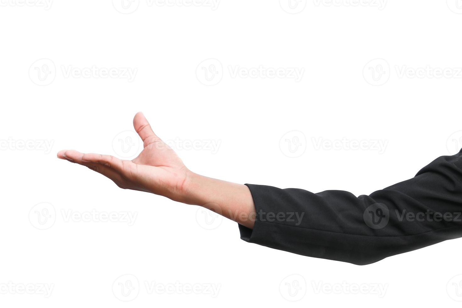 business man receiving hand on white background photo