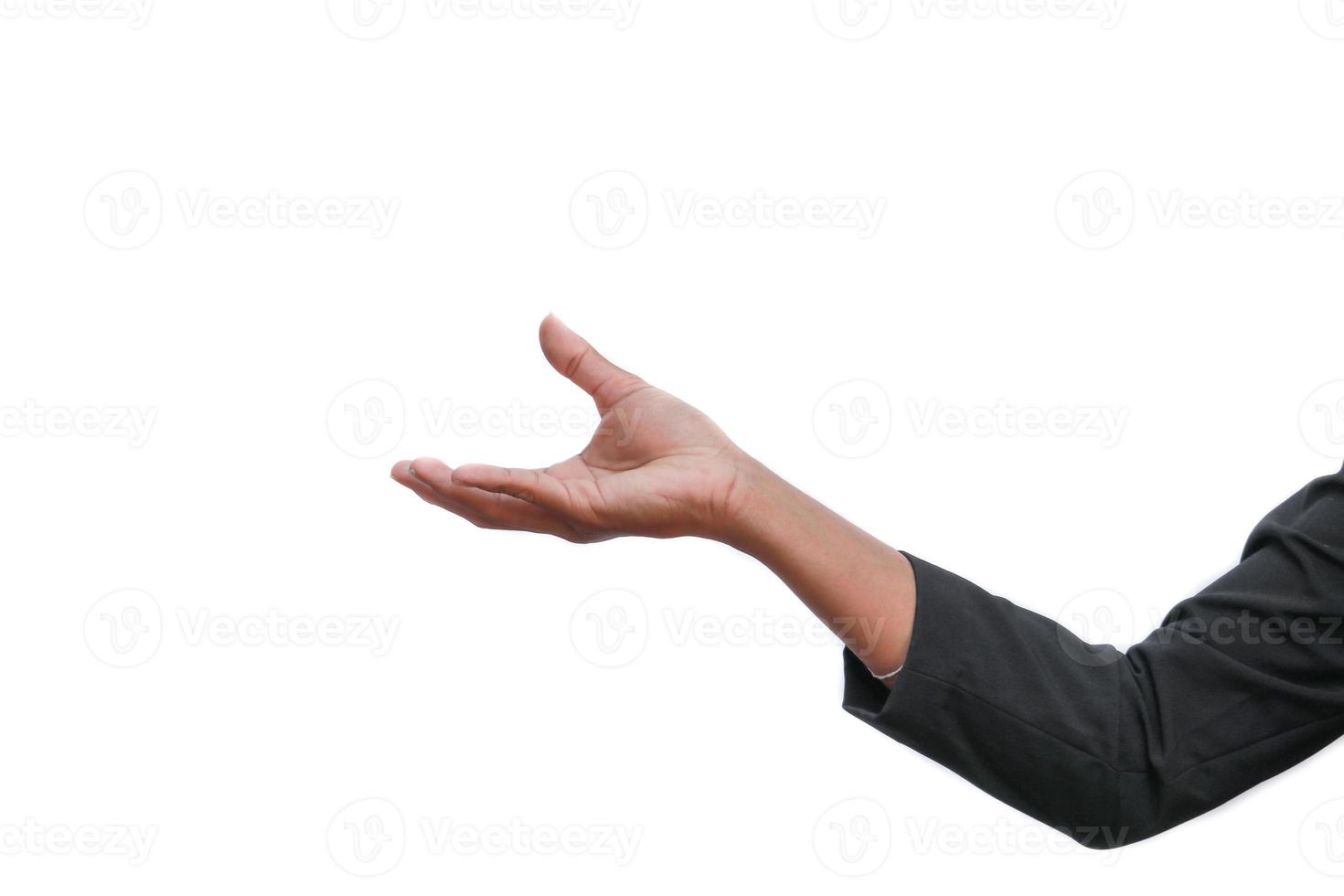 business man receiving hand on white background photo