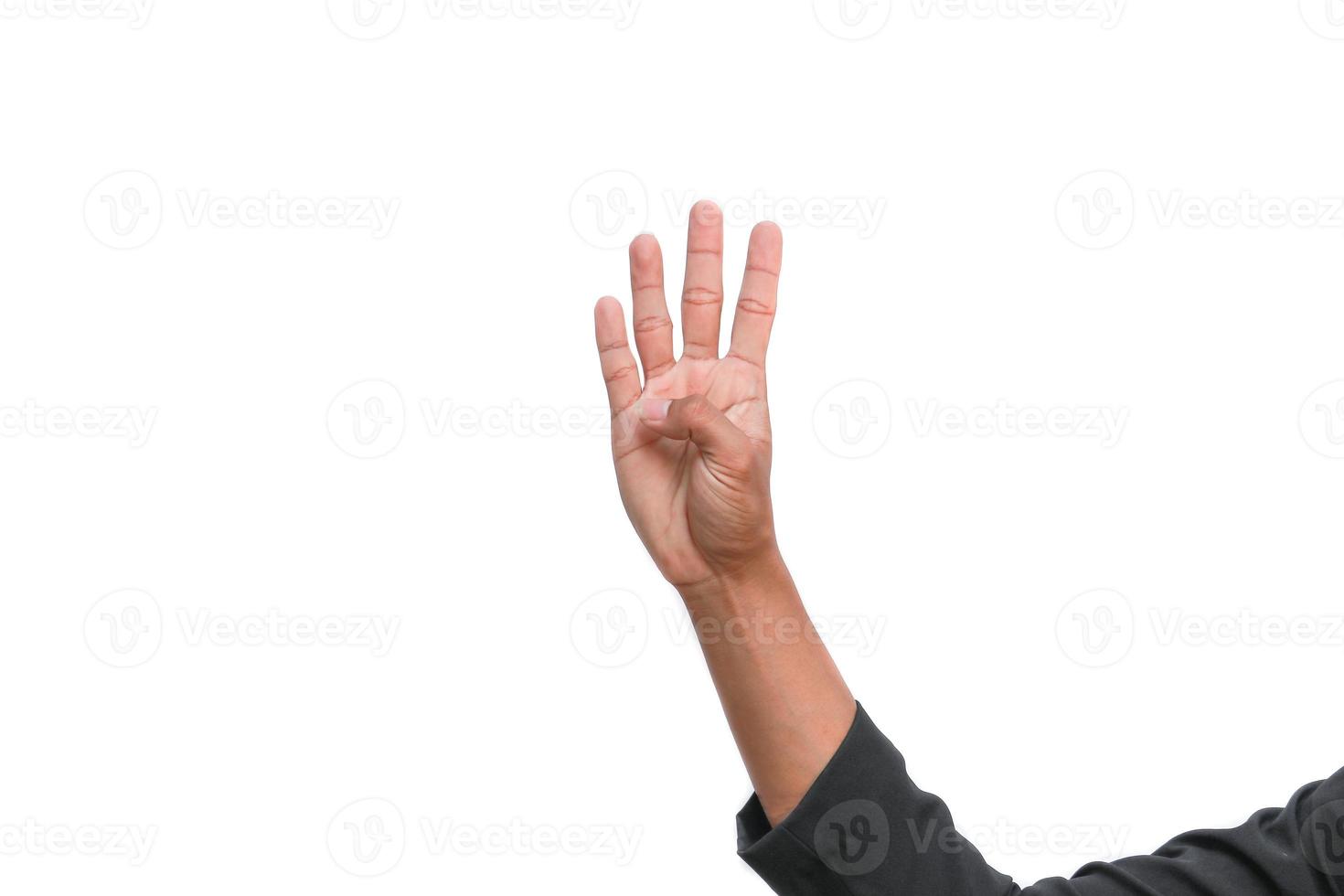 hand show counting number four on white background photo