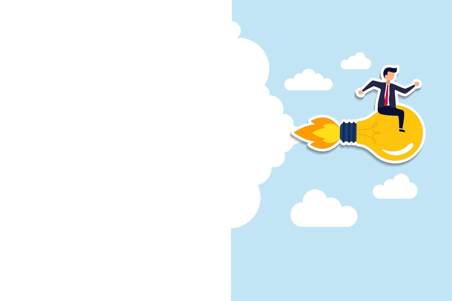 Team direction, leadership to guide team to success, boost team productivity or innovation to succeed, partnership or success startup concept, business people riding lightbulb rocket, leader direction vector