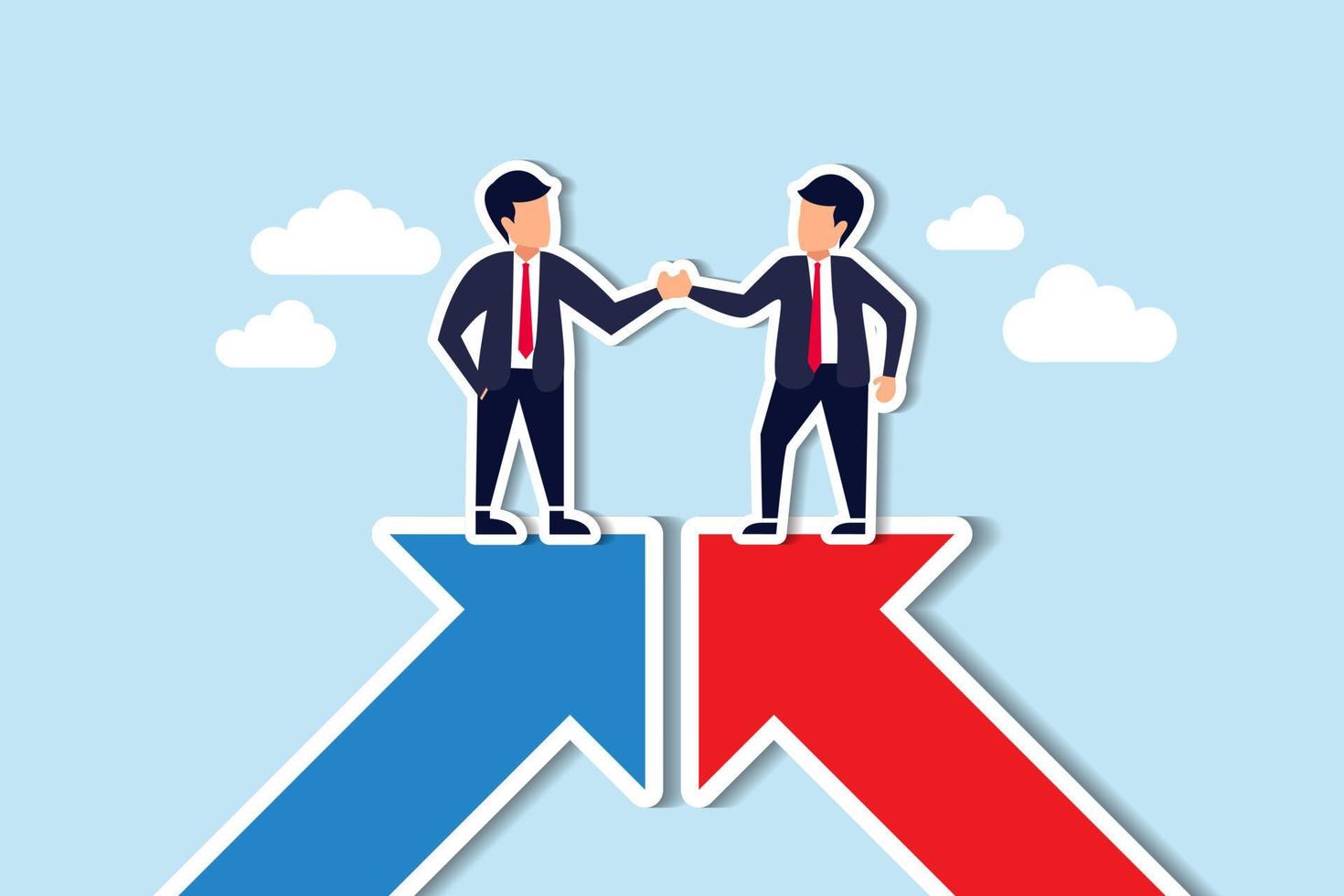 Cooperation partnership, work together for success, team collaboration, agreement or negotiation, collaborate concept, businessmen handshake on growth arrow joining connection agree to work together vector