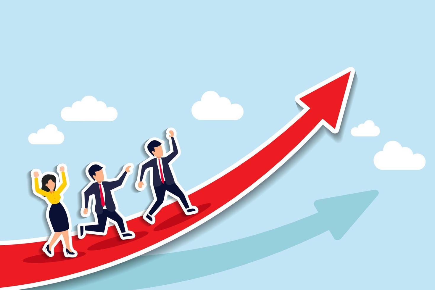 Growth strategy, career path development or growing business, employee training or improvement, job promotion concept, businessman people employees running on career path arrow in rising up direction vector